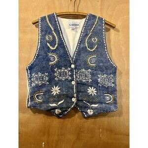 Vintage Garbo Petite Medium Embroidered Denim Vest